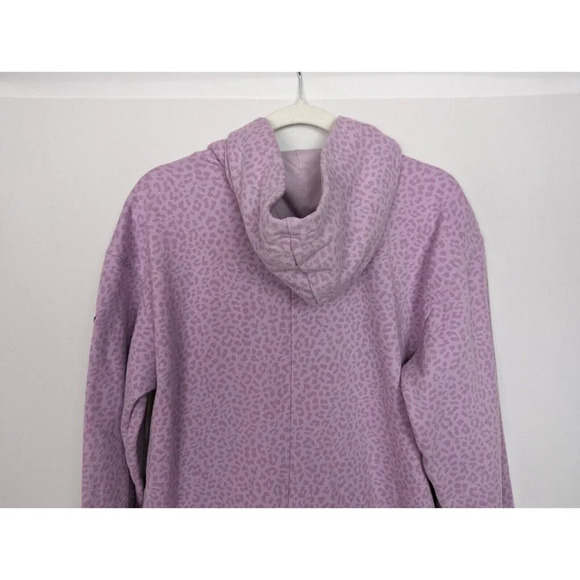 Fabletics sz. L Forever Fleece Hooded Onepiece Purple Leopard Zip Up Pajamas - Picture 12 of 16